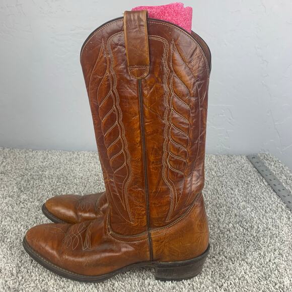 Vtg Levi's 1980s Cowboy Boots Men's 9.5 Brown Leather Orange Tab Western - Picture 3 of 12